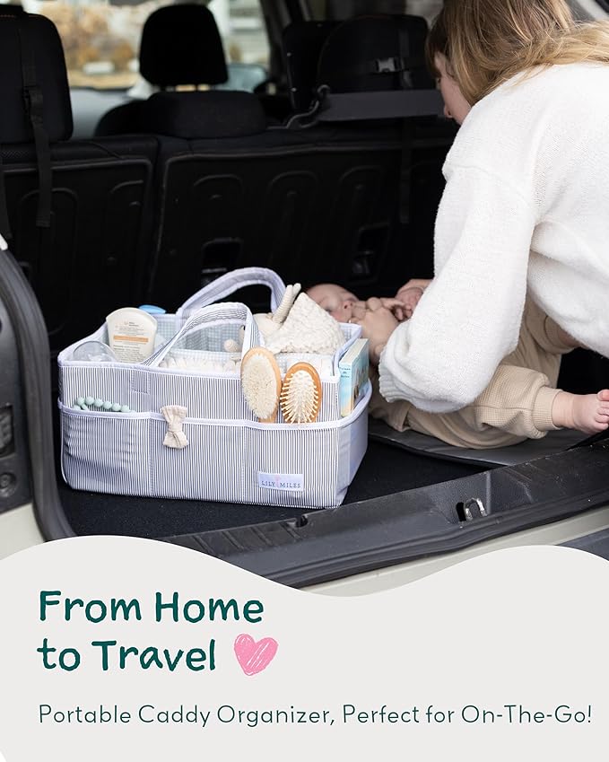 Lily Miles Baby Diaper Caddy Organizer - Large Tote Bag for Newborn essentials Boy or Girl - Baby Shower Basket - Nursery Must Haves - Registry Favorites - Newborn Caddie Car Travel