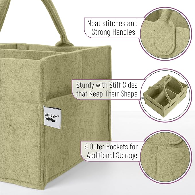 Mr. Pen- Baby Diaper Caddy Organizer, Olive Calm, Baby Caddy Organizer with Handle, Compact Size, Collapsible & Portable