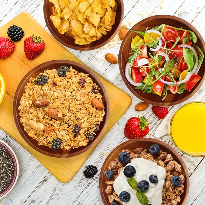 AIDEA Acacia Wooden Serving Bowls, 7 Inch Set of 4 for Salad, Soup, Noodle and More