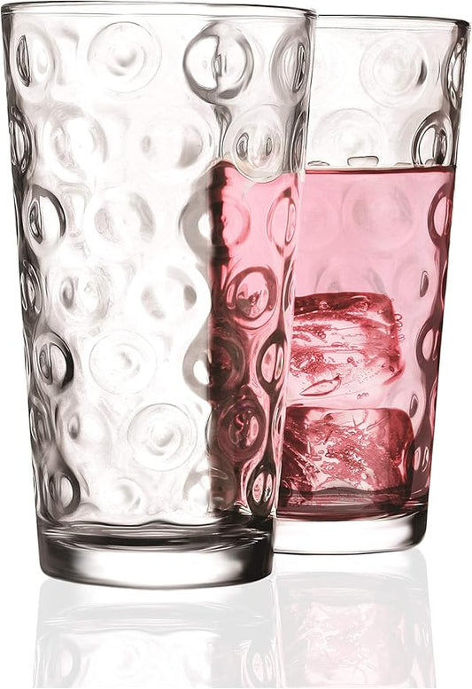 Circleware 40180 Circle Set of 4-15.7 oz Heavy Base Highball Drinking Glasses Tumblers Ice Tea Beverage Cups Glassware for Water, Juice, Beer, 4pc,