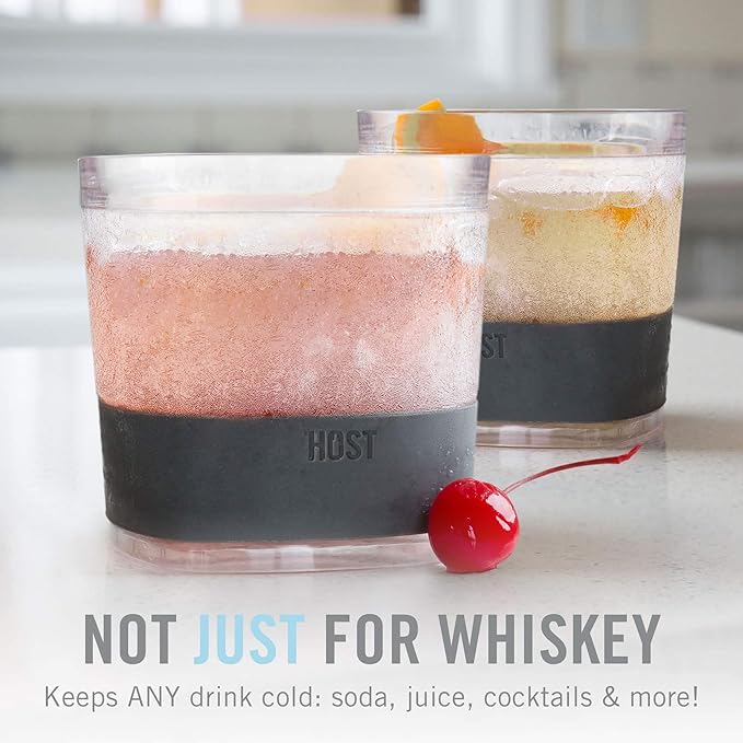 Host Freeze Cooling cup, Old Fashioned Glass with Silicone band for Bourbon, Scotch, and Whiskey, whisky gifts for men, Set of 1, Smoke