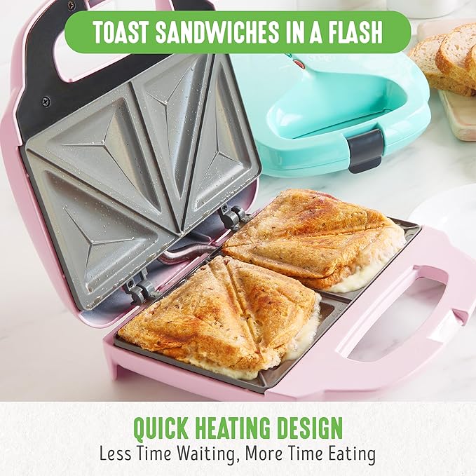 GreenLife Pro Electric Panini Press Grill and Sandwich Maker, Healthy Ceramic Nonstick Plates,Easy Indicator Light, PFAS-Free, Pink