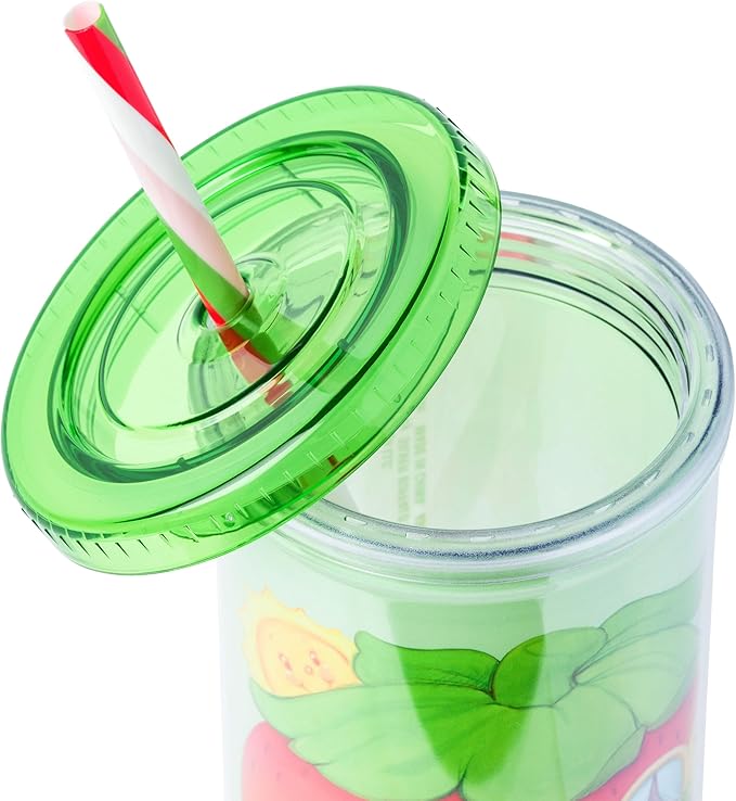 Silver Buffalo Strawberry Shortcake Strawberry House Plastic Tall Cold Cup with Lid and Straw, 20 Ounces