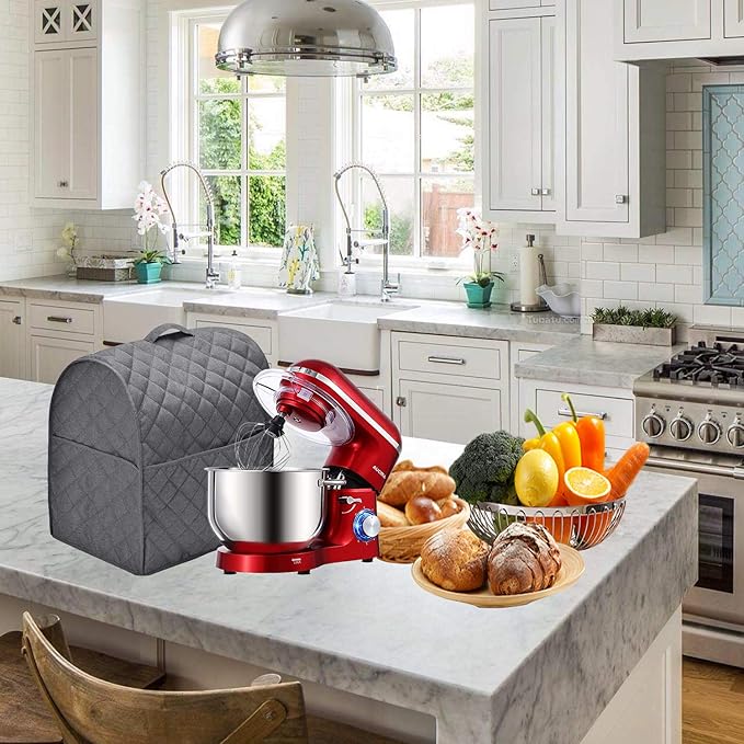 Stand Mixer Dust Cover with 3 Pockets Compatible with KitchenAid Tilt Head, Easy Cleaning,Can Ironable (Dark Gray, Fits for 4.5-Quart and All 5-Quart)