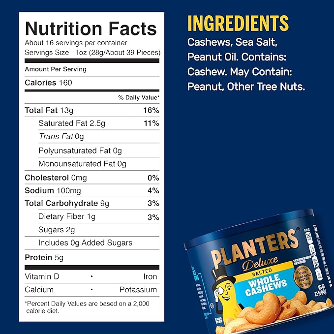 Planters Deluxe Whole Cashews (8.5 oz Canister)