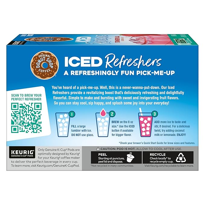 The Original Donut Shop Iced Refreshers, Strawberry Açaí Flavor, Keurig Single Serve K-Cup Pods, 60 Count (6 Packs of 10)