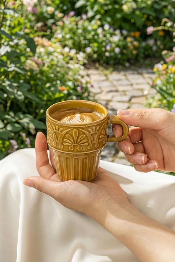 Cappuccino Cups, Espresso Cups, Stackable Mug Set of 6, Ceramic Coffee Mug 6 OZ - Image 8