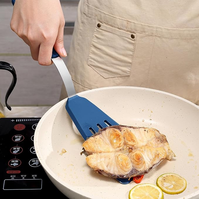 To encounter 5 Pieces Silicone Spatula Set, Non-Stick Silicone Turner Spatulas, Heat Resistance Cooking Utensils, Flip Turner for Fish, Egg, Pancake, Navy Blue