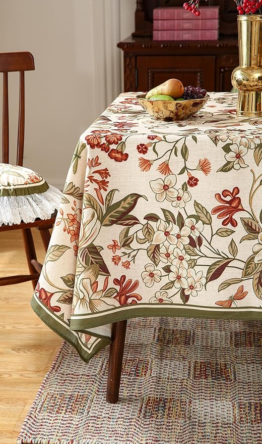 ISAENNE Designer Bohemian Linen Long Rectangle Tablecloth,Colorful Floral Pattern Table Cloth,Wrinkle Resistant Decorative Tablecloths for Dining Thanksgiving Kitchen Party,63"*94"-Grace A