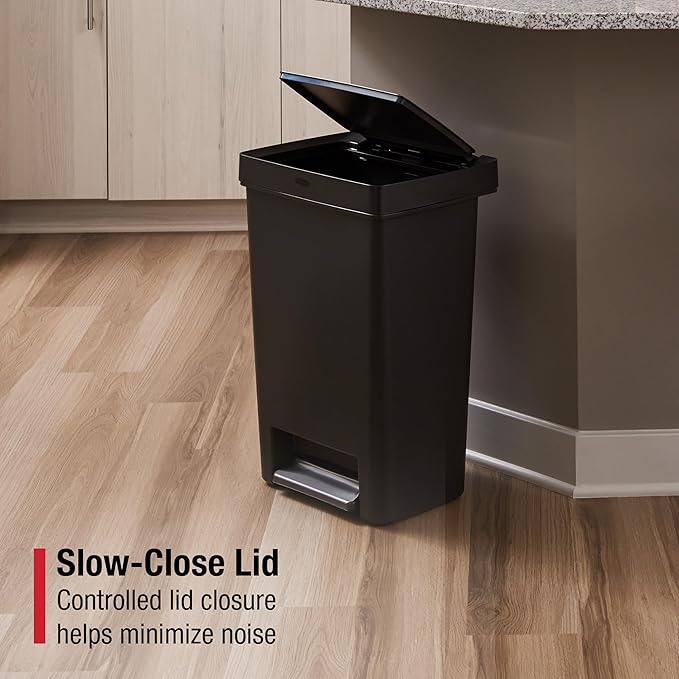 Rubbermaid Premier Series II Step-On Trash Can for Home and Kitchen, with Lid Lock and Slow Close, 12.4 Gallon, Charcoal, for Home/Kitchen/Garage/Apartment/Office