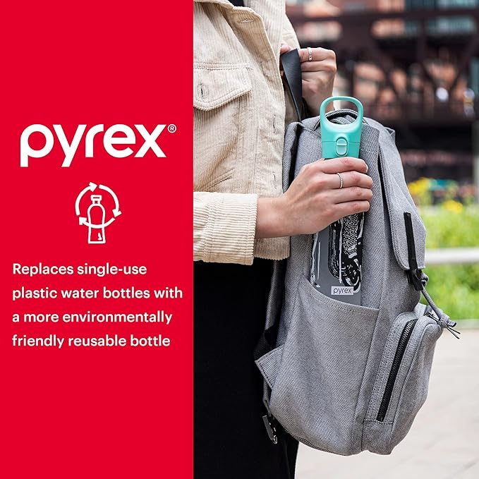 Pyrex 24-Oz Color Changing Glass Water Bottle with Silicone Coating, Leakproof and Textured Glass Reusable Water Bottle with Flip-Top Lid, Eco-Friendly, BPA-Free Silicone Coating, Doodles