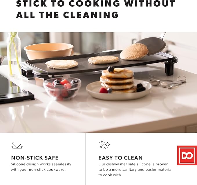 Silicone Turner Pancake Spatula - Nonstick Cookware Safe 600°F Heat-Resistant Flexible & Thin Cooking Flipper for Eggs - Reinforced Stainless Steel Core - BPA Free & Dishwasher Safe by DI ORO