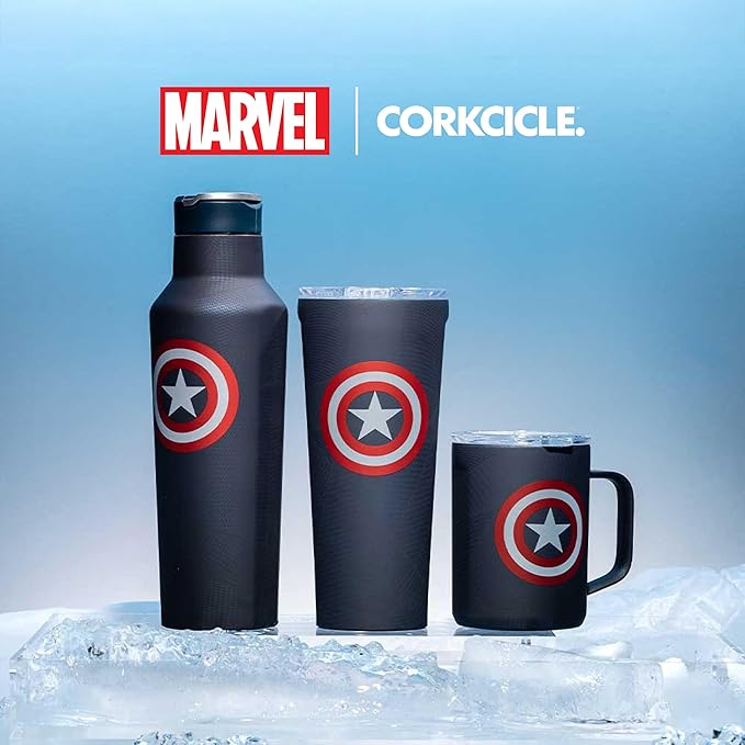 Corkcicle Stemless Insulated Wine Glass Tumbler - Keeps Beverages Cold 6 Hours & Hot 3 Hours - Stainless Steel - Easy-Grip - Summer Drinkware Gift - Keeps Drinks Ice Cold - 12 oz - Captain America