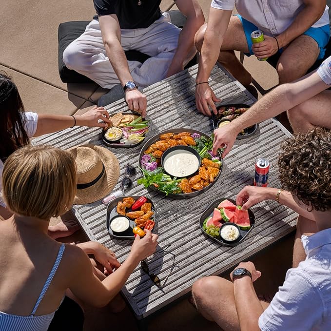 Madesmart Dipware Reusable Dining Plate/Serving Tray for Appetizers and Snacks, Food-Safe Appetizer Serving Platter with Removable Dip Bowl, Pink