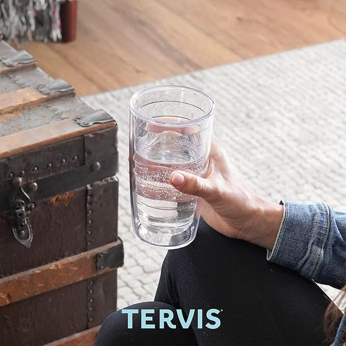 Tervis Clear & Colorful Tabletop Made in USA Double Walled Insulated Tumbler Travel Cup Keeps Drinks Cold & Hot, 16oz - 4pk, River Rock