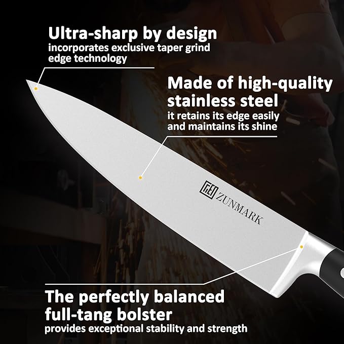 Kitchen Knife Set, Skylark Series 6-Piece High Carbon X50CrMoV15 Steel Professional Chef Knife Set with Solid Wood Block, Unique Design Knife Block Set, Dishwasher Safe, Elegant Black