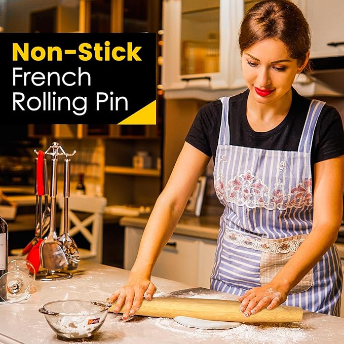 Classic French Rolling Pins Bamboo Wooden Rolling Pin for Baking Pizza Dough Pie Cookie, 15.8-Inch
