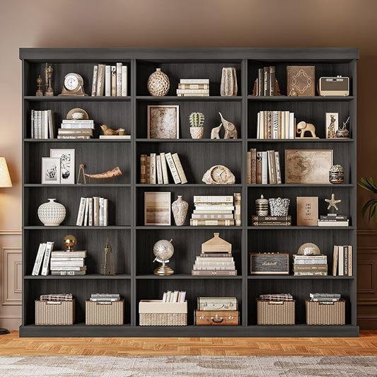 70.8" Tall Black Bookshelf, Farmhouse Modular Bookcase with 6-Tier Adjustable Shelves, Large Storage Cabinet for Home Office, Living Room, Set of 3