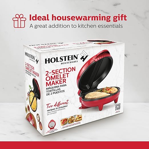 Holstein Housewares Omelet Maker, Non-Stick, Stainless Steel | 2 Individual Portions | Red | Pack of 6