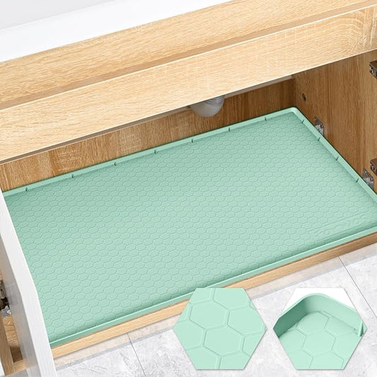 Waterproof Under Sink Mat 31" x 22", Silicone Cabinet Liner, Rubber Protector for Kitchen and Bathroom, Keeps Cabinets Clean, Dry, and Organized (Mint Green)