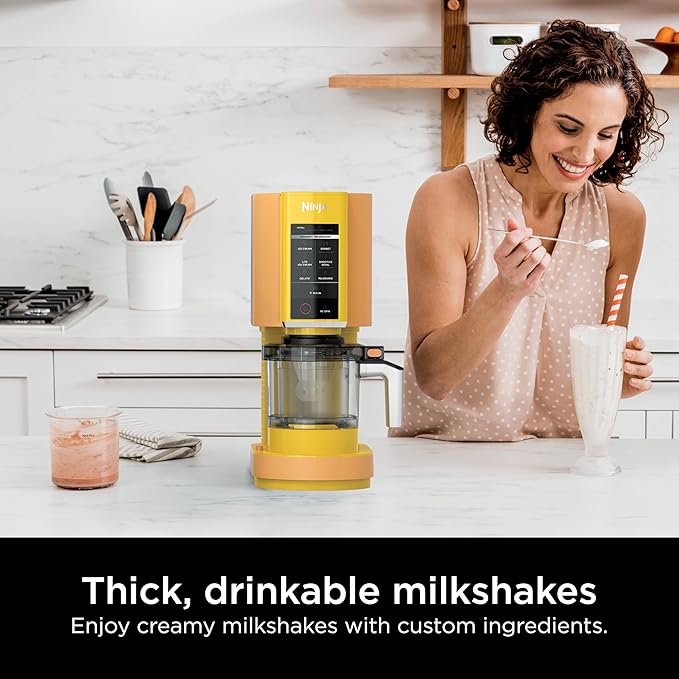 Ninja CREAMi Ice Cream Maker for Gelato, Mix-ins, Milkshakes, Sorbet, Smoothie Bowls, 7 One-Touch Programs, with (2) Pint Containers & Lids, Compact Size, Perfect for Kids, Orange Mango, NC301AO