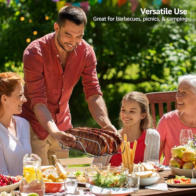 Sorbus Non-Stick Rib Rack XL - Porcelain Coated Steel Roasting Stand – Holds 3 Full Rib Racks for Grilling & Barbecuing - Perfect BBQ Accessories for Smoker Grill - Convenient Design (Stainless Steel)