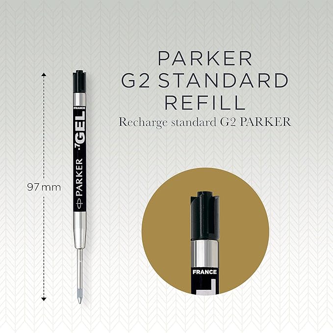 Parker Refill for Parker Retractable Gel Ink Roller Ball Pens, Medium Conical Tip, Black Ink, 2/Pack