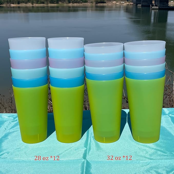 Unbreakable Plastic Cups Reusable - 28 oz Plastic Tumblers set of 12, BPA-Free Dishwasher Safe & Lightweight Reusable Cups for Kitchen, Home, Office, Outdoor