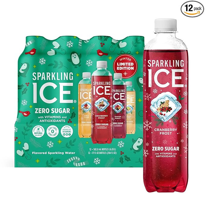 Sparkling Ice, Winter Variety Pack, Flavored Sparkling Water, Zero Sugar, with Vitamins and Antioxidants, 17 fl oz, 12 count (Cranberry Frost, Winter Punch, Apple Cider and Ginger Lime)