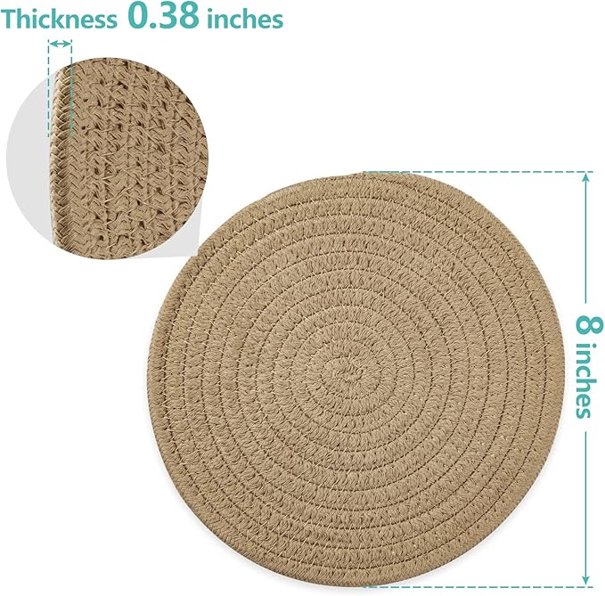 Trivets for Hot Dishes, Pots and Pans, 8 Inches Hot Pads 5 Pcs, Pot Holders for Kitchen, Heat Resistant Mat Protect Counter, Coasters Set Home Essentials Farmhouse Decor (Khaki)