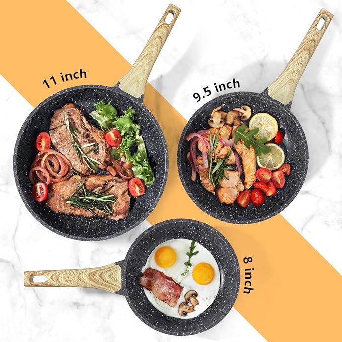 GiPP Nonstick Frying Pan Skillet - 8" Grey Granite Non Stick Pans, Omelette Pan with Heat-Resistant Handle, Compatible with All Stovetops, PFOA Free