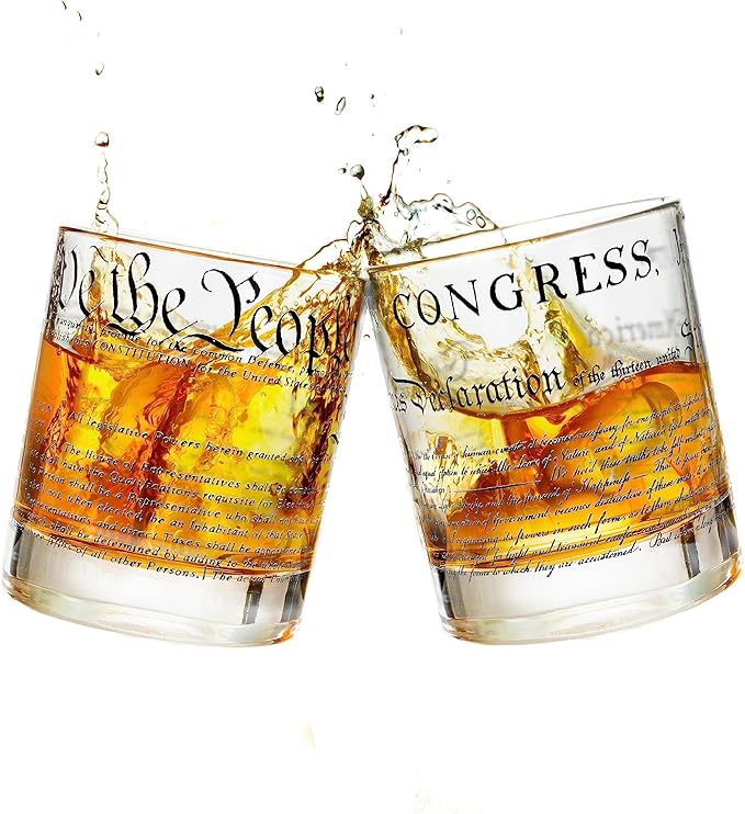 Greenline Goods Whiskey Glasses – United States Constitution + Declaration Glass (Set of 2) - 10 oz Tumblers - American US Patriotic Gift Set - Old Fashioned We The People Cocktail Glasses