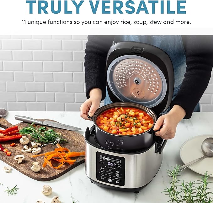 AROMA® 12-Cup (Cooked) Slow Cook Rice Cooker and Brown Rice Cooker with Lift-Out Pot Handles and Silicone Storage Lid — PFAS-Free CoreCoat™ Ceramic