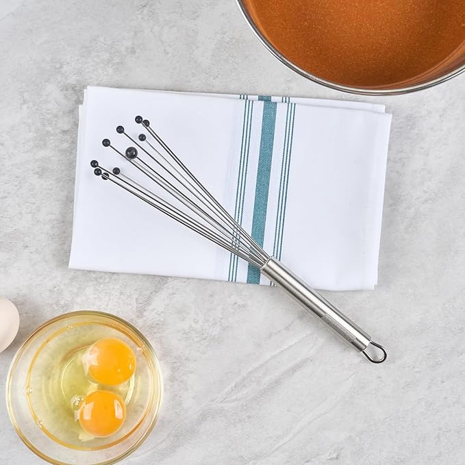Restaurantware-German Standard 10.6 Inch Ball Whisks, 6 Kitchen Whisks With Silicone Balls - Ergonomic Handle, Dishwashable, Stainless Steel Manual Egg Beater, Durable, For Whisking, Stirring, Mixing