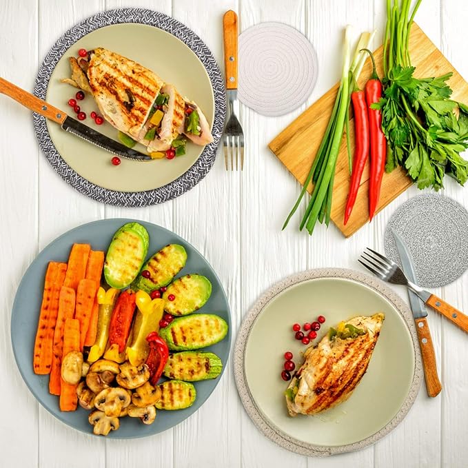 Trivets for Hot Dishes, Pots and Pans, Hot Pads with Storage Basket, Pot Holders for Kitchen, Heat Resistant Mat Protect Counter Home Essentials, Farmhouse Decor (Mix Gray 5 PCS)