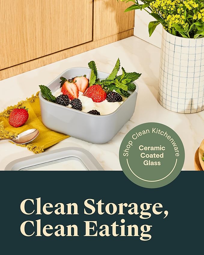 Caraway 2pc Glass Food Storage Set - 4.4 Cup Food Containers (2) - Ceramic Coated - Non Toxic, Non Stick Lunch with Lids - Dishwasher, Oven, & Microwave Safe - Navy