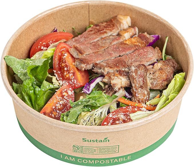 Restaurantware Paper Food Containers 200 Pack Of 17 oz Disposable Round Kraft Salad Bowls BPI-Certified Compostable Stackable Greaseproof Meal Prep Take Out Containers For Soups, Snacks And Desserts