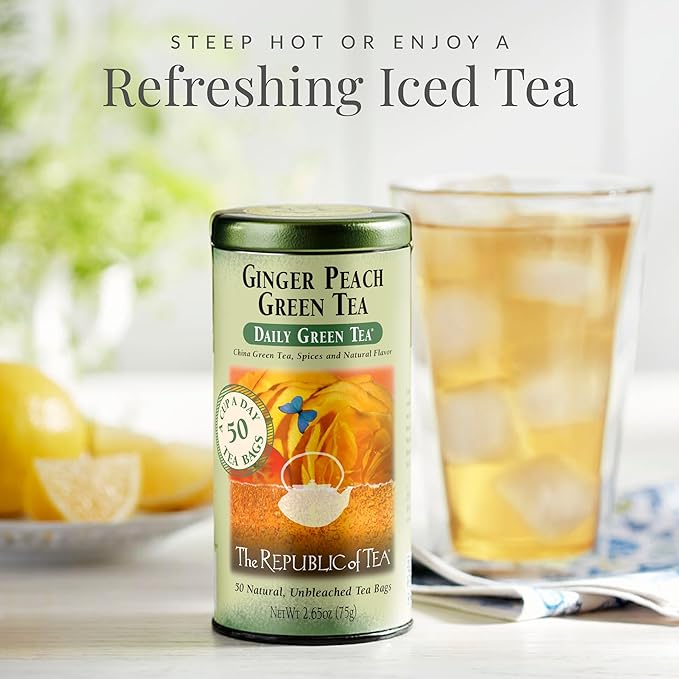 The Republic of Tea - Ginger Peach Green Tea, 50 Tea Bags, Tin | Flavored Fruit Tea | Caffeinated