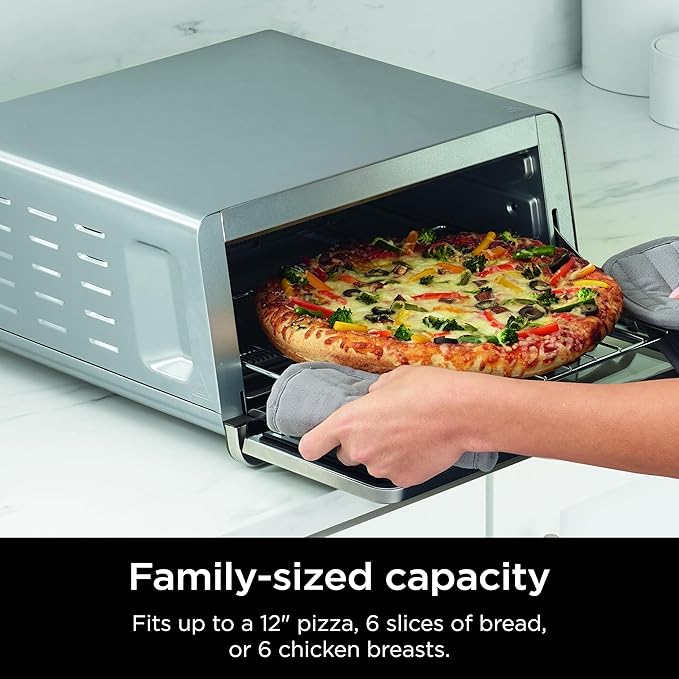 Ninja Flip Toaster Oven & Air Fryer, 8-in-1 Functionality, Flip Up for Storage Space, Large Capacity, Air Fry Basket, Wire Rack, Sheet Pan, Removable Crumb Tray, Stainless, 1800 Watts, SP151 (Renewed)