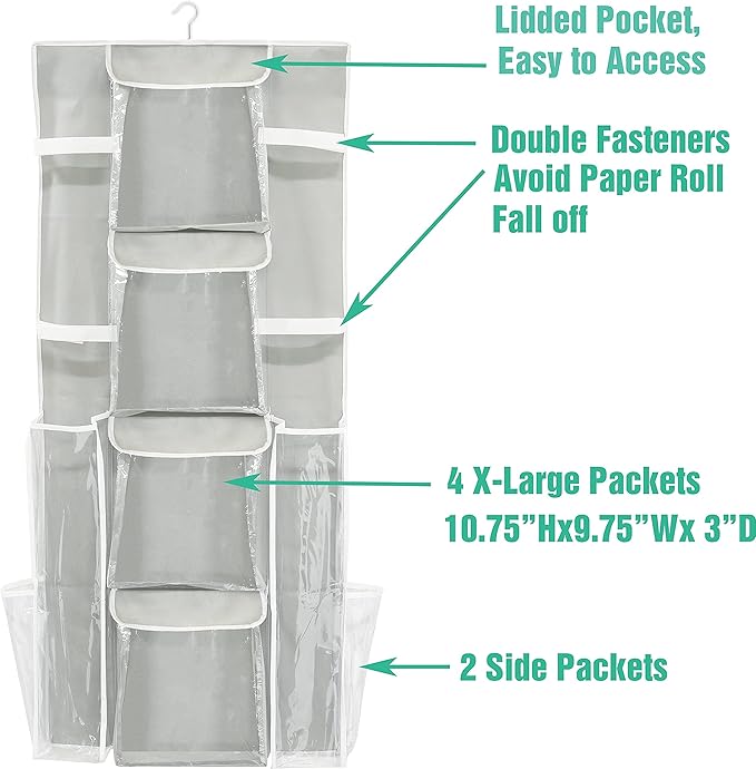 Simple Houseware Double-Sided Hanging Gift Wrap Organizer Storage Pockets, Gray (Set of 1)