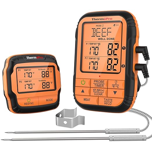 ThermoPro Meat Thermometer Wireless TP28 with Dual BBQ Probe, Grill Thermometer for Outside Grill, Meat Thermometer for Smoker Oven Grill, Digital Food Thermometer for Beef Turkey Lamb