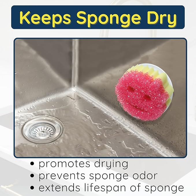 BeraTek Scrub Daddy Sponge Holder for Kitchen Sink - Stop Soggy Sponges, In Sink Sponge Holder with Suction Cup - Sponge Daddy Caddy, Scrub Mommy Compatible - White, 1 Pack