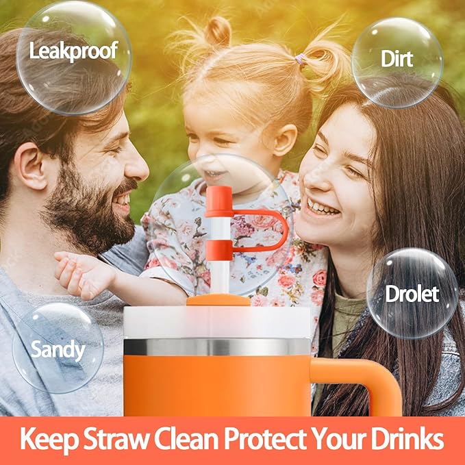 6PCS Silicone Straw Covers Cap Compatible with Stanley Cup 30-40 oz Tumbler with Handle 10mm Straw Toppers Reusable Straw Cover for Stanley Cup Accessories （Orange）