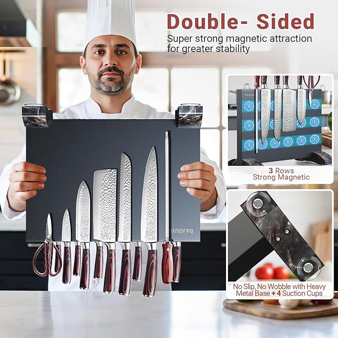 Magnetic Knife Block, Magnetic Kitchen Knife Holder Stand with Strong Magnet Strip for Kitchen Counter, Stainless Steel Double-Sided Universal Knife Storage Rack Organizer Without Knives-Black