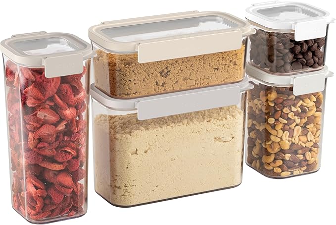 Bentgo Pantry - 10-Piece Airtight Food Storage Containers, Clear, Stackable Kitchen & Pantry Organization, Locking Lids for Freshness, BPA-Free Plastic - Ideal for Sugar, Flour, & More (White Stone)