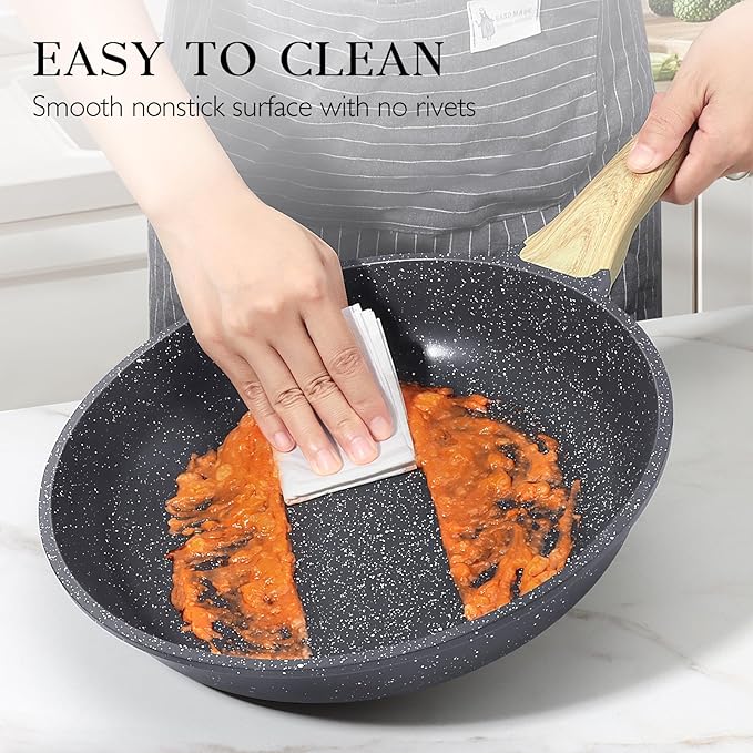 GiPP Nonstick Frying Pan Skillet - 8" Grey Granite Non Stick Pans, Omelette Pan with Heat-Resistant Handle, Compatible with All Stovetops, PFOA Free