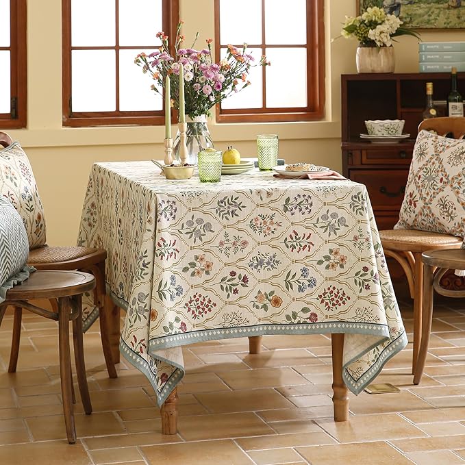 ISAENNE Designer Linen Table Cloth for Rectangle Table,Western Colorful Floral Indoor Tablecloth,Wrinkle Resistant Decor Tablecloths for Dining Thanksgiving Kitchen Christmas,55"*79"-Serenity B