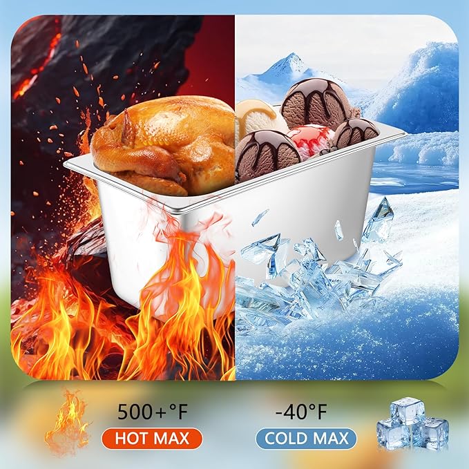 4 Pack hotel pans with lids 1/3 Size x 6 Inch Deep stainless steel steam table pan Commercial Gauge restaurant supplies Anti Rust metal food containers Catering storage for Party, Buffet, Home