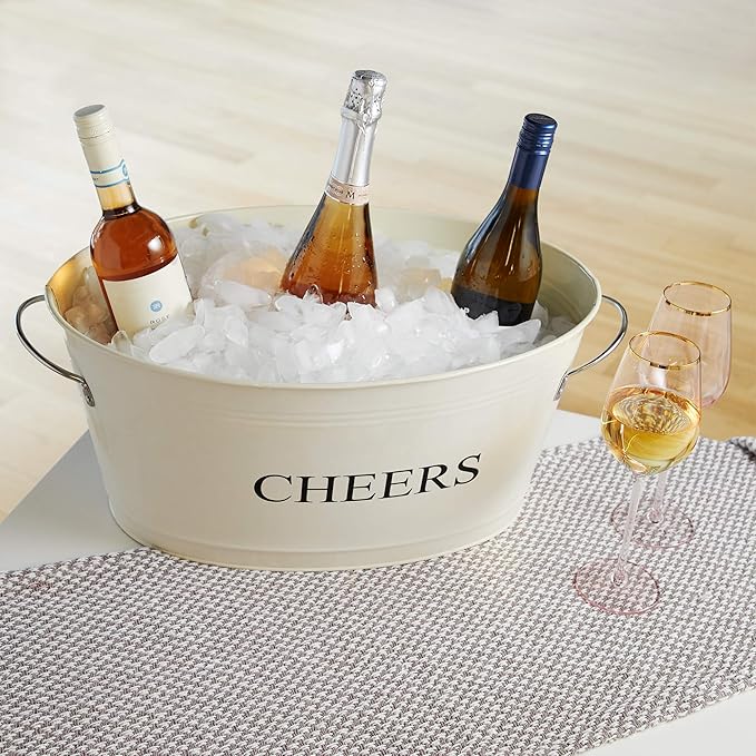 Twine Rustic Farmhouse Decor Galvanized Tubs for Drinks, Beverage Tub, Drink Buckets for Parties, Metal Tub, Beer Buckets, Cream, 6.3 Gallons Set of 1