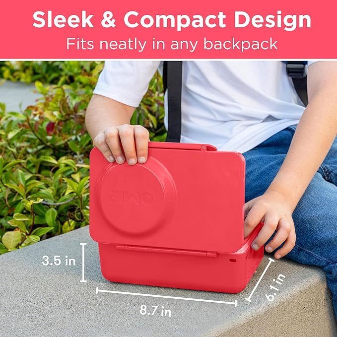 Omie OmieBox UP bento Box for Kids | Insulated Lunch Box | Leak Proof Vacuum Insulated Thermal Food jar | Cooler ice Pack | 2 Compartments (Cherry Pink)